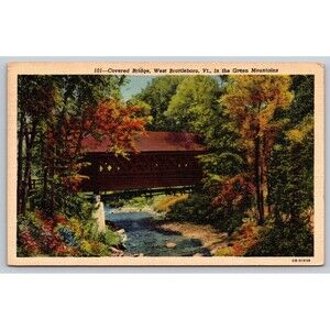 Postcard Vermont West Brattleboro Covered Bridge Green Mountains Posted 1951 VT